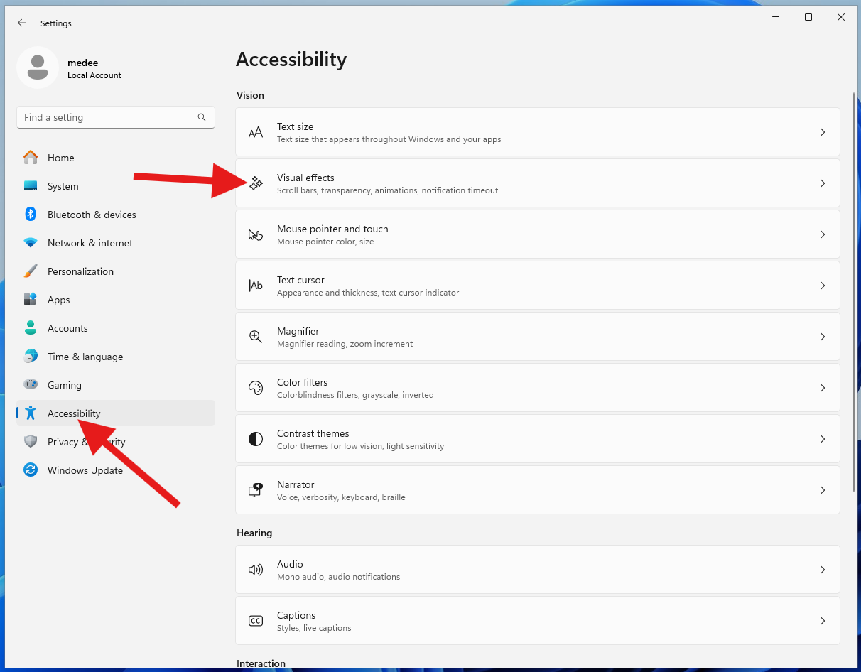 ปิดเอฟเฟกต์ภาพและแอนิเมชัน เอฟเฟกต์ความโปร่งใส (Transparency Effects) และแอนิเมชันต่าง ๆ ใน Windows 11 เป็นตัวการหลักที่ทำให้เครื่องสเปคต่ำทำงานหนัก