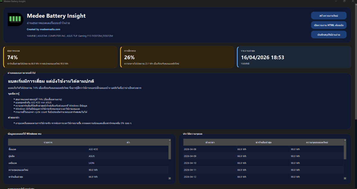 แจกฟรี โปรแกรมเช็คสภาพแบตเตอรี่โน๊ตบุ็ค